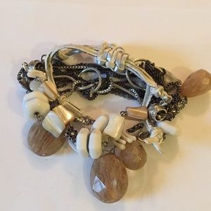Multi stone chains leather bracelet